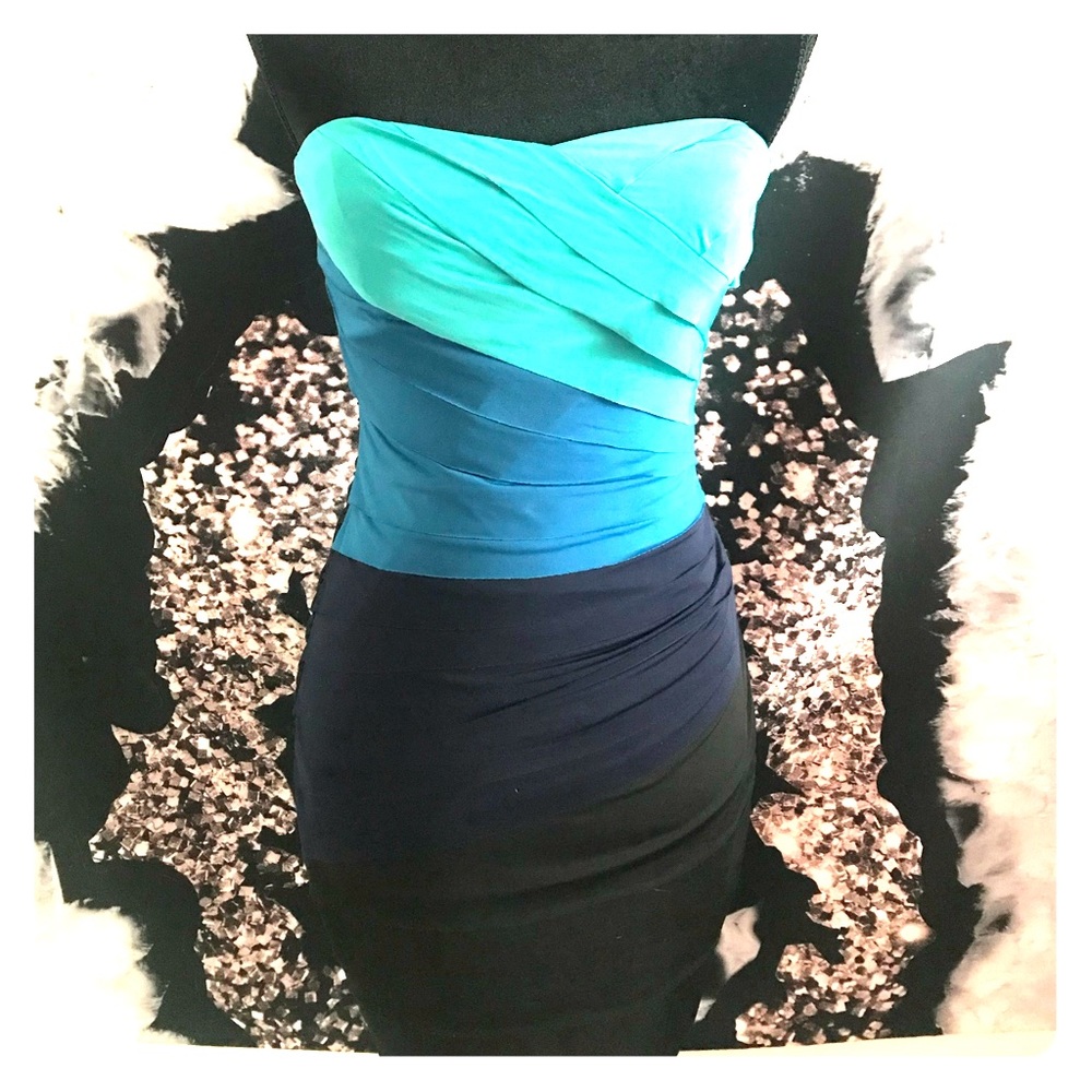 Blue Ombré Ruched Cocktail Dress